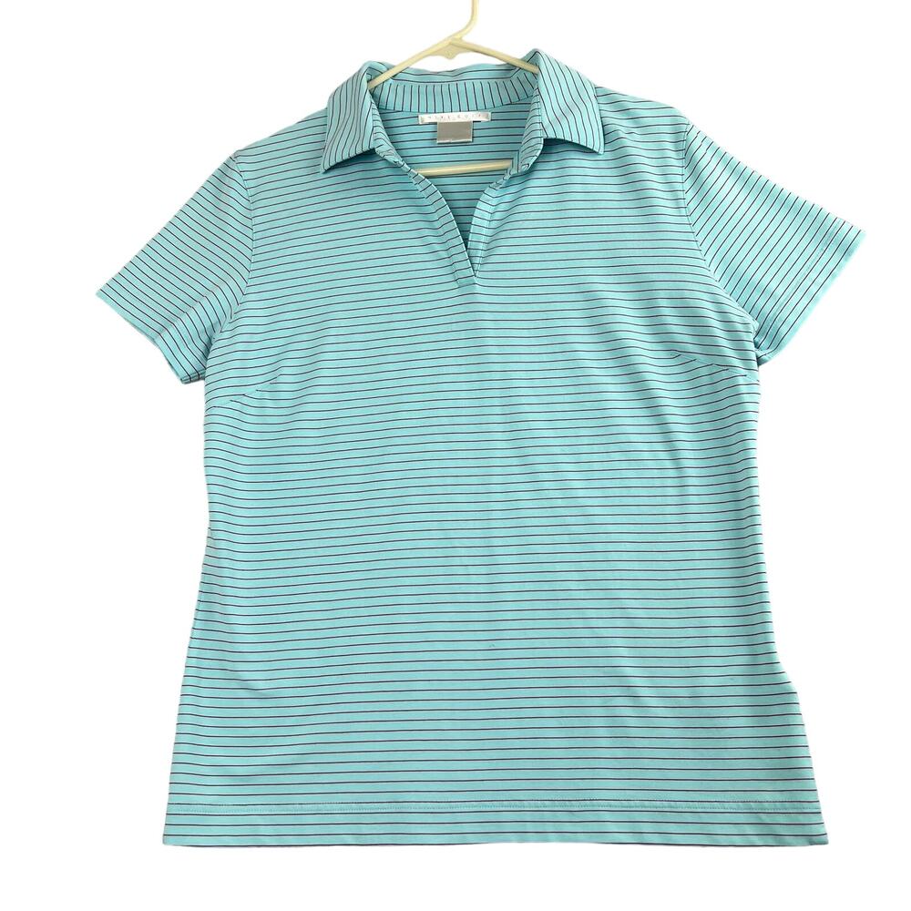 Nike Golf Shirt Womens Large Fit-Dri light blue Maroon stripe Collar